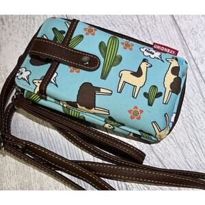 Union Bay Small Mini Purse Wristlet Crossbody Wallet Blue Llama Cactus Design